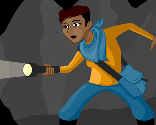 Photo: animation of a cave explorer finding an old control system